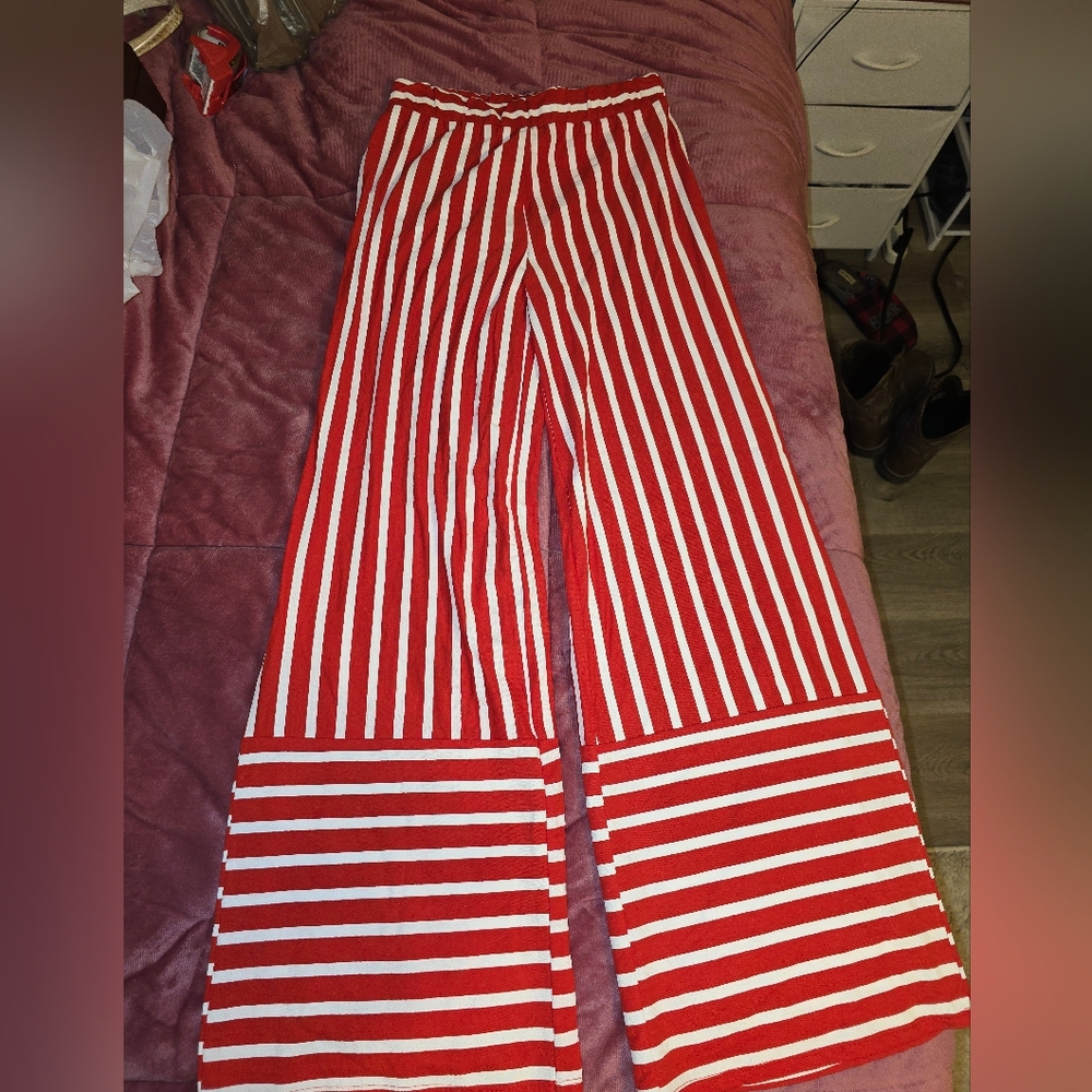 Zara Red and White Striped Pants